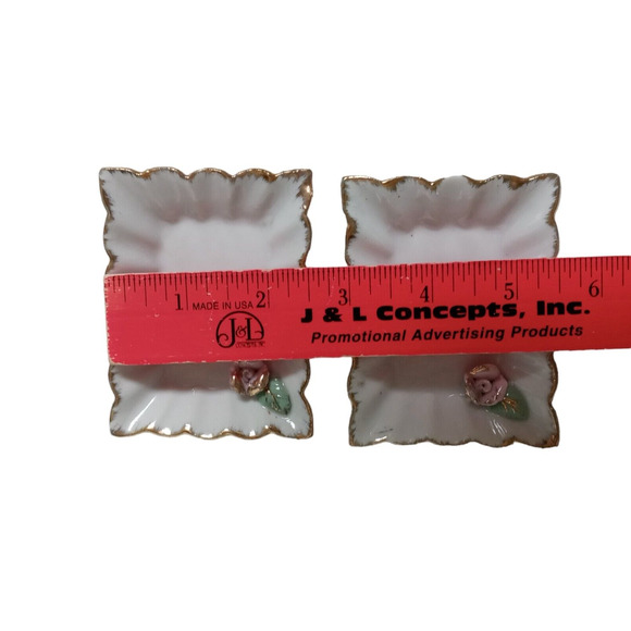 2 Vintage Royal Sealy Tea Bag Tidy Holders White Gold Pink Trinket Ring Dish - Picture 5 of 7